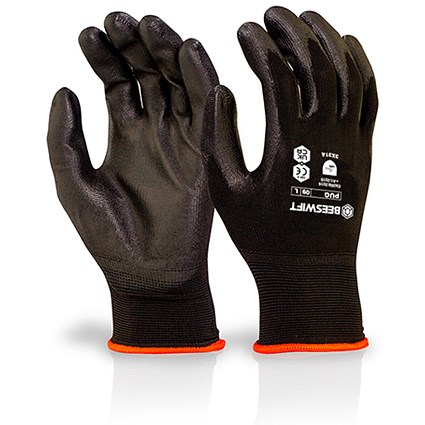 Beeswift Pu Coated Gloves, Black, XL Beeswift Pu Coated Gloves, Black, XL