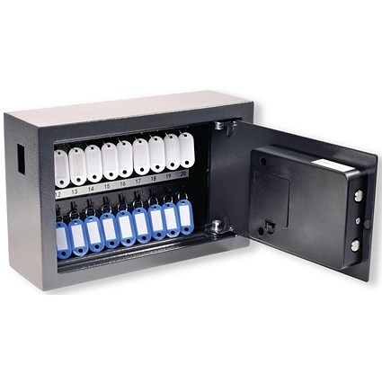Pavo High Security Advanced Steel Key Cabinet 20 Key Capacity Dark Grey DFLHPA421