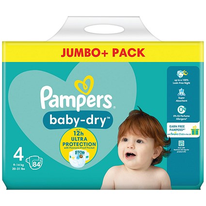 Pampers Baby Dry Taped Nappies, Size 4 Jumbo, Pack of 84