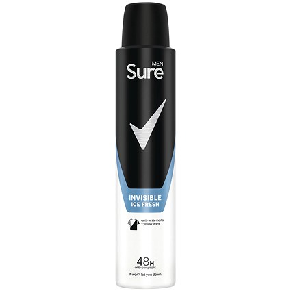 Sure Men Invisible Ice Fresh Anti-Perspirant 48h Deodorant Aerosol, 200ml, Pack of 6