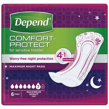 Depend Comfort Protect Maximum Night Pads Pack of 6