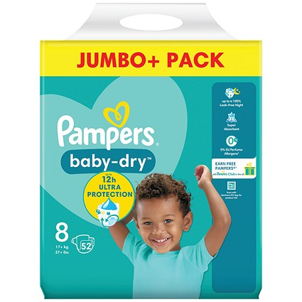 Pampers Baby Dry Taped Nappies, Size 8 Jumbo, Pack of 52