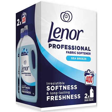 Lenor Professional Fabric Softener Liquid, 200 Wash 4L, Sea Breeze, Pack of 2