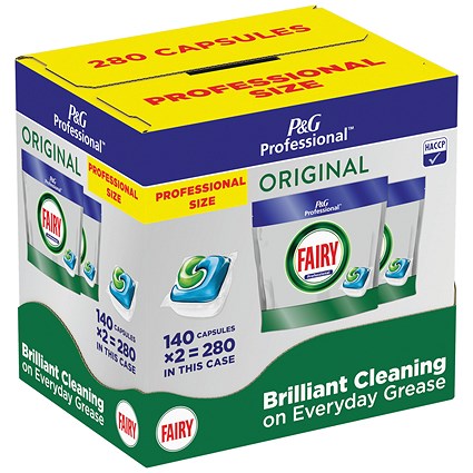 Fairy Professional All In One Original Dishwasher Tablets, 2x140 Capsules, Pack of 280