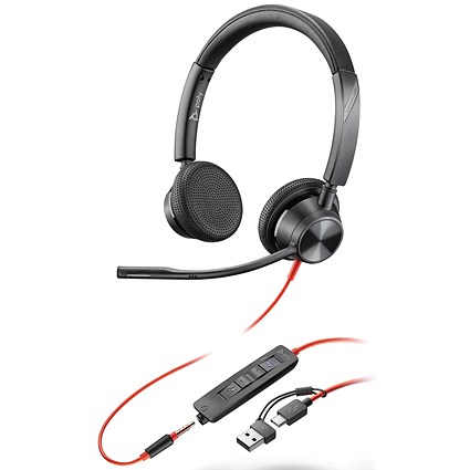 Poly Blackwire 3325 Stereo MS USB-C/A +3.5mm Headset 8X222AA Poly Blackwire 3325 Stereo MS USB-C/A +3.5mm Headset 8X222AA