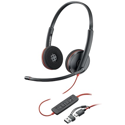 POLY Blackwire 3220 Stereo USB-C Black Headset +USB-C/A Adapter Bulk 8X2J9A6