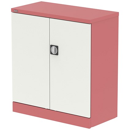 Qube 1000mm 2-Door Stationery Cupboard Antique Pink And Satin White With Shelf
