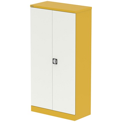 Qube 1850mm 2-Door Stationery Cupboard Lemon Yellow And Satin White With Shelves
