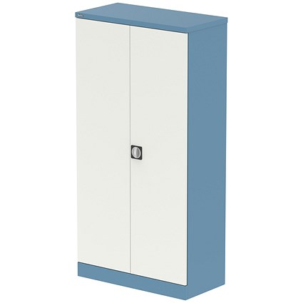 Qube 1850mm 2-Door Stationery Cupboard Pastel Blue And Satin White With Shelves