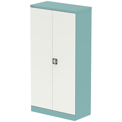 Qube 1850mm 2-Door Stationery Cupboard Pastel Turquoise And Satin White With Shelves