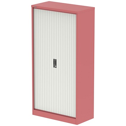 Qube 2000mm Side Tambour Cupboard Antique Pink And Satin White With Shelves