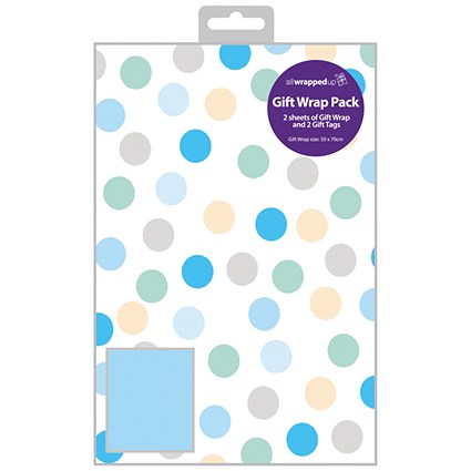 Regent Polka Dot Gift Wrap and Tag Blue (Pack of 12)