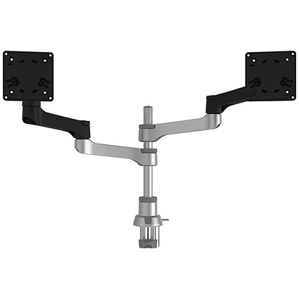 R-Go Zepher 4 C2 Deskclamped Dual Monitor Arm, Adjustable Height and Tilt, Black & Silver