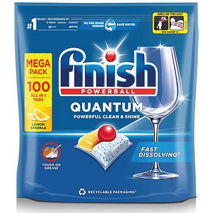 Finish Quantum All In One Dishwasher Tablets, Lemon, Pack of 100 Finish Quantum All In One Dishwasher Tablets, Lemon, Pack of 100