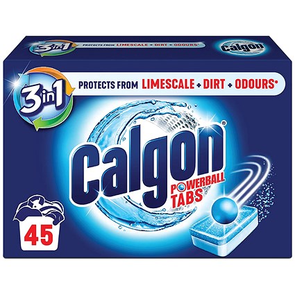 Calgon Powerball 3 in 1 Washing Machine Cleaner Tabs, Pack of 45