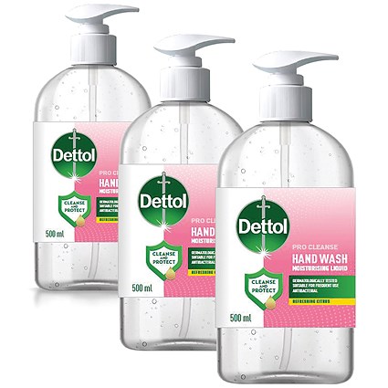 Dettol Pro Cleanse Antibacterial Liquid Hand Soap, 500ml - 3 Pack Saver Bundle