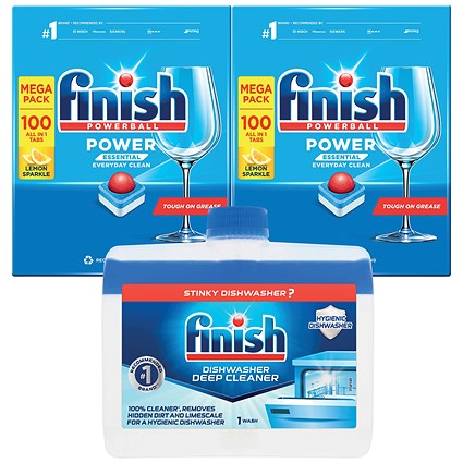 Finish Lemon Dishwasher Tabs 100 Tabs x 2 + FOC Dishwasher Cleaner
