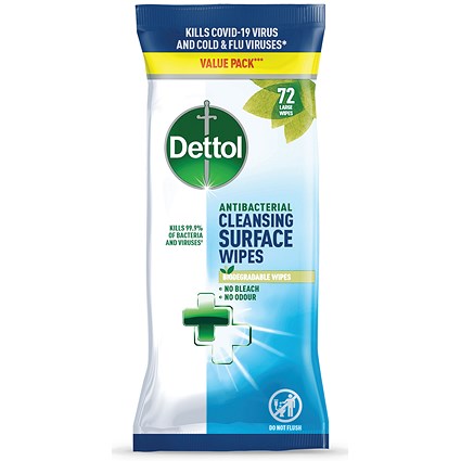 Dettol Antibacterial Cleansing Wipes, 72 Wipes Per Pack, Pack of 5