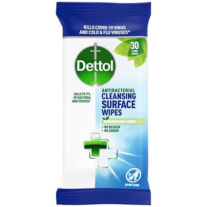 Dettol Antibacterial Cleansing Wipes, 30 Wipes Per Pack, Pack of 10