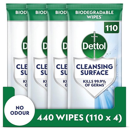 Dettol Cleansing Surface Wipes 110 Wipes Pack of 4