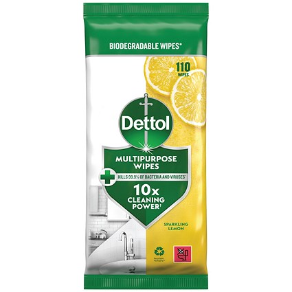 Dettol Multipurpose Wipe Sparkling Lemon 110 Wipes Pack of 4