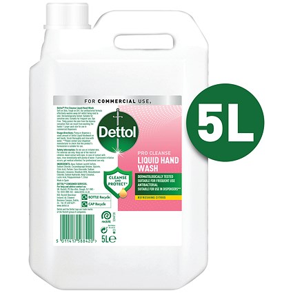 Dettol Pro Cleanse Antibacterial Hand Wash, Citrus, 5 Litres Dettol Pro Cleanse Antibacterial Hand Wash, Citrus, 5 Litres