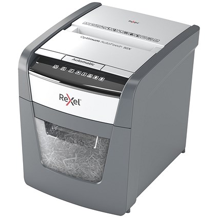 Rexel Optimum AutoFeed+ 50X P-4 Cross-Cut Shredder, 20 Litres