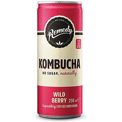 Remedy Kombucha Wild Berry Soft Drink, 250ml, Can, Pack of 12
