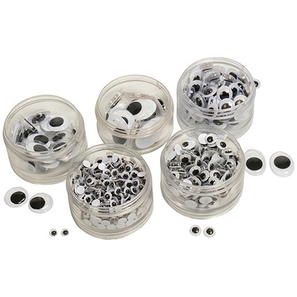 Stick-On Wiggly Eyes Stack Pack Black/White Assorted (Pack of 560)