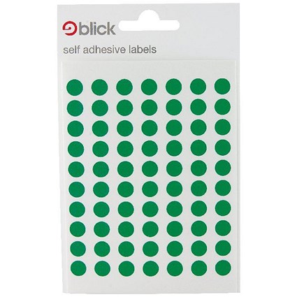 Blick Coloured Labels in Bags Round 8mm Dia 490 Per Bag Green (Pack of 9800) RS002659