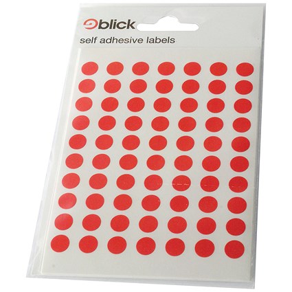 Blick Coloured Labels in Bags Round 8mm Dia 490 Per Bag Red (9800 Pack) RS003250