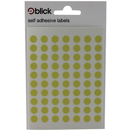 Blick Coloured Labels in Bags Round 8mm Dia 490 Per Bag Yellow (Pack of 9800) RS003458