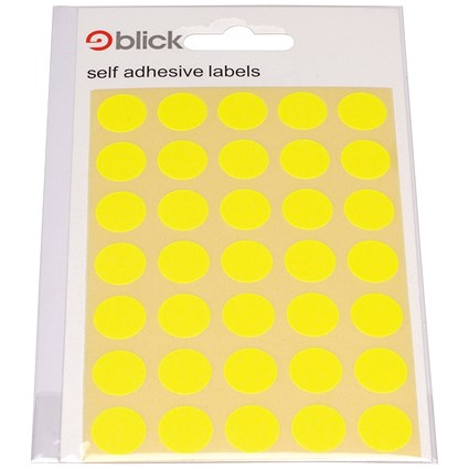 Blick Flourescent Labels in Bags Round 13mm Dia 140 Per Bag Yellow (Pack of 2800) RS004752
