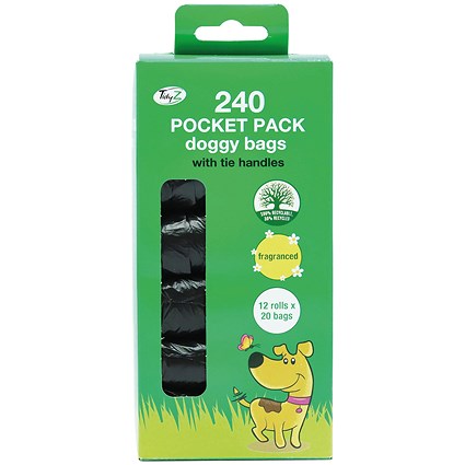 Tidyz Pocket Pack Fragranced Doggy Bag with Tie Handles, Pack of 12