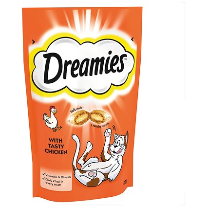 Dreamies Chicken Cat Treats, 60g Pouch, Pack of 8