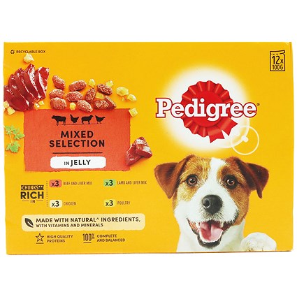 Pedigree Adult Wet Dog Food in Jelly Mixed Selection, 100g Pouches, Pack of 12