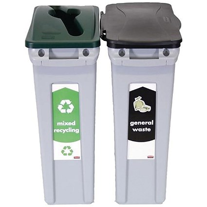 Rubbermaid Slim Jim 2-Stream Recycling Station, General Waste/Mixed Recycling, 2 x 87 Litres, Grey