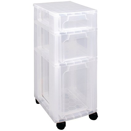 Really Useful Slimline 3 Drawer Storage Tower Clear