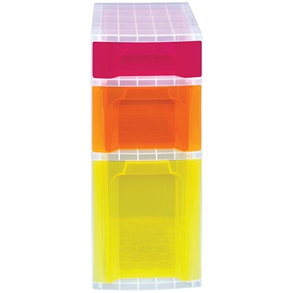 Really Useful Slimline 3 Drawer Storage Tower Clear/Ast