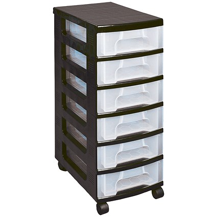 Really Useful Storage Tower, 6 x 7 Litre Drawers, Black/Clear