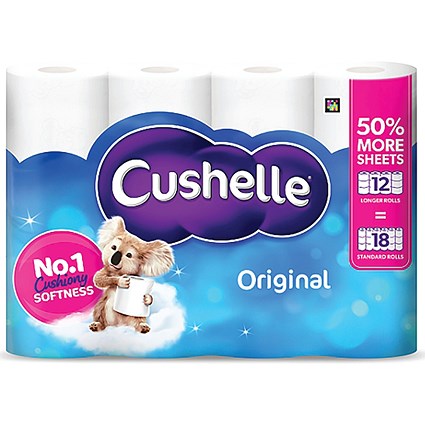 Cushelle Original Toilet Roll, 2-Ply, 270 Sheets/Roll, Pack of 12