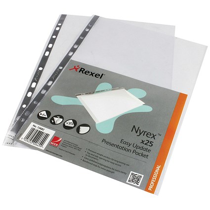 Rexel A4 Nyrex Presentation Pockets, Top & Side-opening, Pack of 25