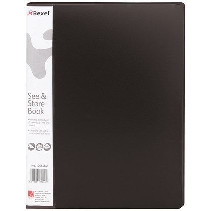 Rexel See and Store Book with Full-length Spine Ticket, 20 Pockets, A4, Black