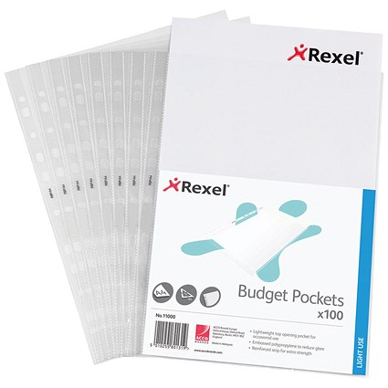 Rexel A4 Lightweight Pockets, 40 micron, Top Opening, Pack of 100