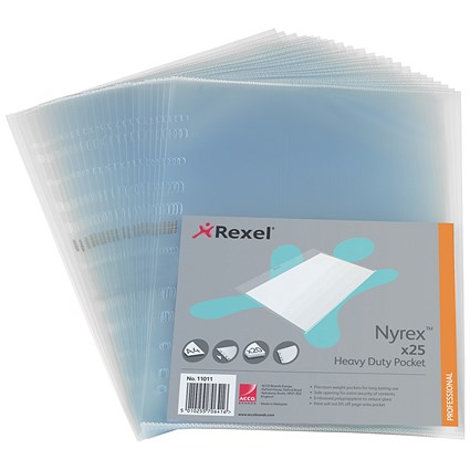 Rexel A4 Nyrex Heavy-duty Pockets, Side-opening, Pack of 25