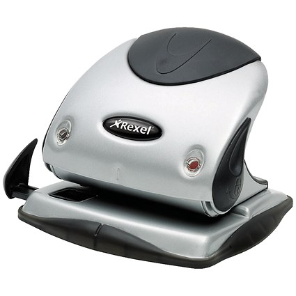 Rexel P225 2 Hole Punch, Capacity 25 Sheets, Silver and Black