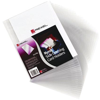 Rexel Nyrex Card Holder, 95x64mm, Side Opening, Clear, Pack of 25