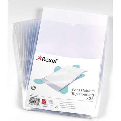 Rexel Polypropylene Card Holder, Wipe-clean, Top-opening, A4, Pack of 25