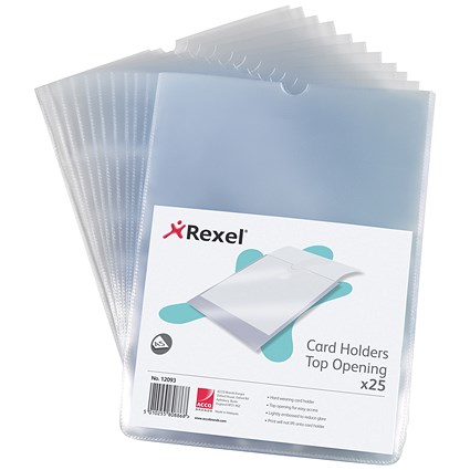 Rexel Polypropylene Card Holder, Wipe-clean, Top-opening, A5, Pack of 25
