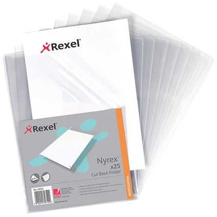 Rexel Nyrex A4 Cut Back Folders, Clear, Pack of 25 Rexel Nyrex A4 Cut Back Folders, Clear, Pack of 25